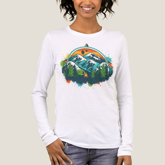 Mountain Camping T-Shirt – Retro Compass Adventure トライブレンドＴシャツ (正面)