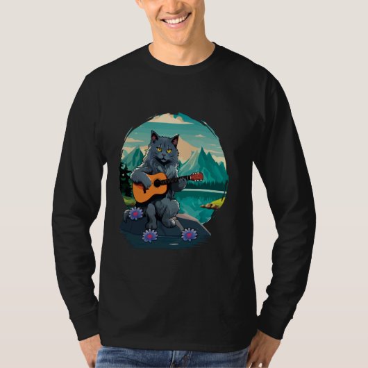Mountain Cat Plays Guitar Rock Cute Kawaii Cat Gui Tシャツ (正面)