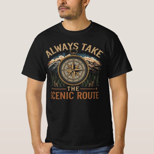 Mountain Compass Hiking Adventure Scenic Route Tシャツ (正面)