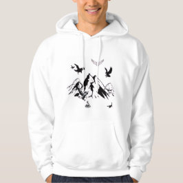 Mountain & eagle design on a clean white hoodie パーカ