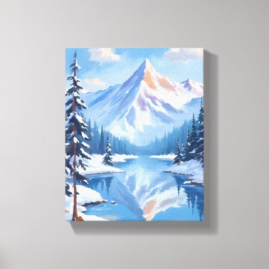 Mountain Escape | 冬の雪の水彩画の自然 キャンバスプリント (正面)