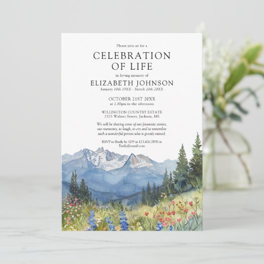 Mountain Floral Celebration Of Life Photo Funeral 招待状 (スタンド正面)