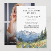 Mountain Floral Celebration Of Life Photo Funeral 招待状 (正面/裏面)