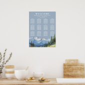 Mountain Floral Dusty Blue Wedding Seating Chart ポスター (キッチン)