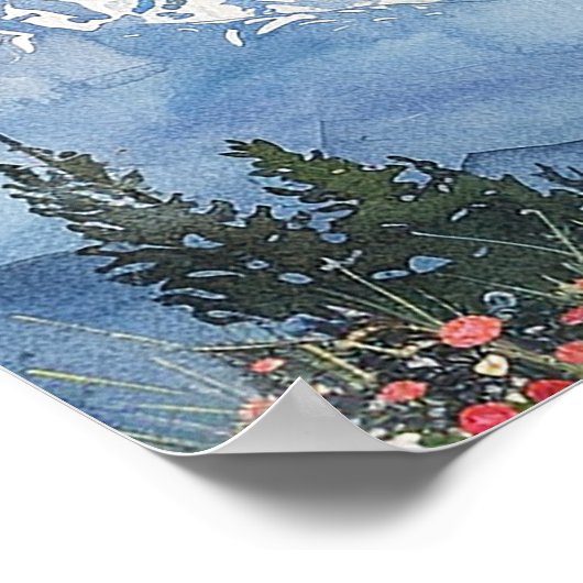 Mountain Floral Emerald Wedding Seating Chart ポスター (角)