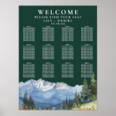 Mountain Floral Emerald Wedding Seating Chart ポスター (正面)