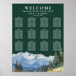 Mountain Floral Emerald Wedding Seating Chart ポスター