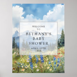 Mountain Floral Meadow Baby Shower Welcome Sign ポスター