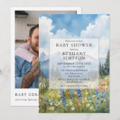 Mountain Floral Meadow Photo QR Code Baby Shower 招待状 (正面/裏面)