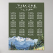 Mountain Floral Olive Green Wedding Seating Chart ポスター (正面)