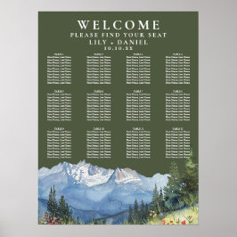 Mountain Floral Olive Green Wedding Seating Chart ポスター