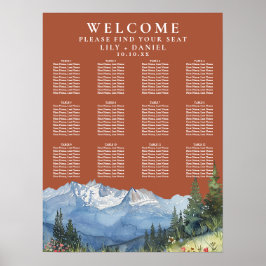 Mountain Floral Terracotta Wedding Seating Chart ポスター