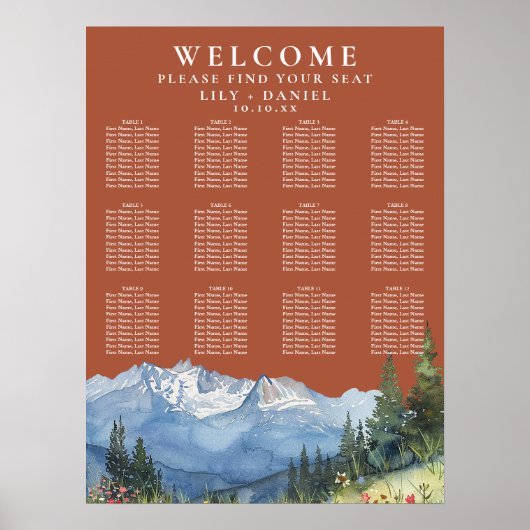 Mountain Floral Terracotta Wedding Seating Chart ポスター (正面)