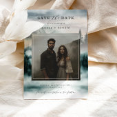 Mountain Fog Pine Forest Save the Date Photo 招待状