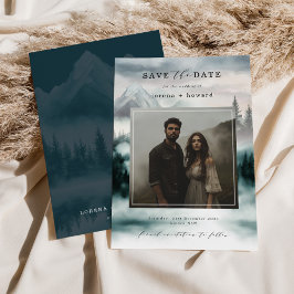 Mountain Fog Pine Forest Save the Date Photo 招待状