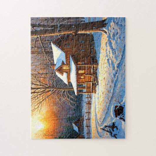 Mountain Forest Cabin Art ジグソーパズル (縦)