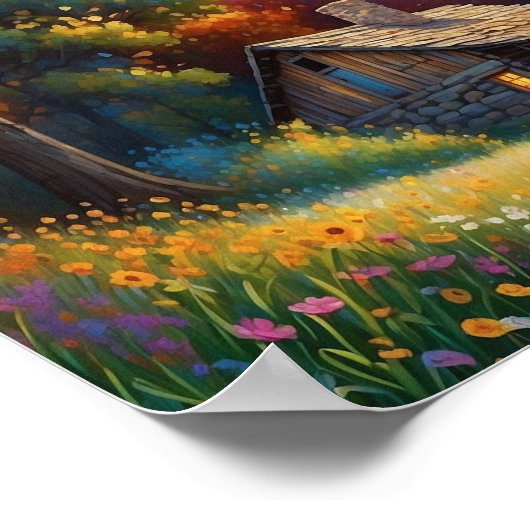 Mountain Forest Cabin Art ポスター (角)