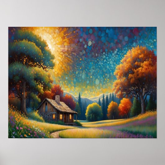 Mountain Forest Cabin Art ポスター (正面)