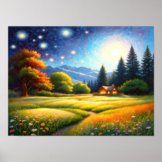 Mountain Forest Cabin Art ポスター (正面)