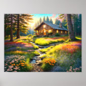 Mountain Forest Cabin Art ポスター (正面)