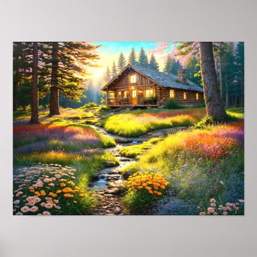 Mountain Forest Cabin Art ポスター (正面)