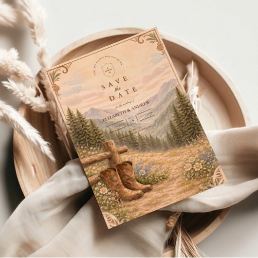 Mountain Forest Cowboy Boots Wedding セーブザデート