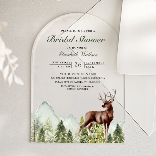 Mountain Forest Deer Bridal Shower アクリル招待状
