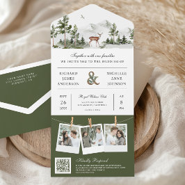 Mountain Forest Deer QR Code Photo Collage Wedding オールインワン招待状