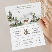 Mountain Forest Deer QR Code Photo Wedding 招待状