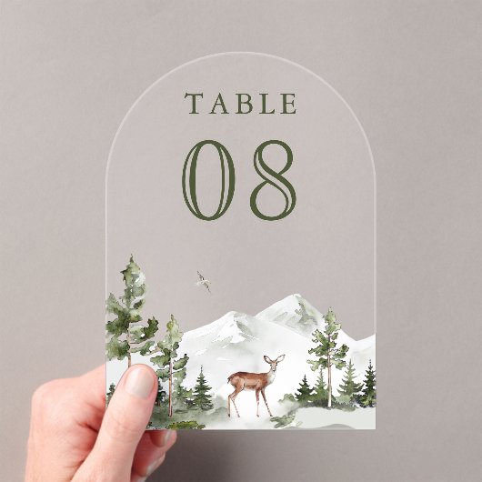 Mountain Forest Deer Wedding Acrylic Table Number アクリル招待状 (インサイチュ (ポータブル))