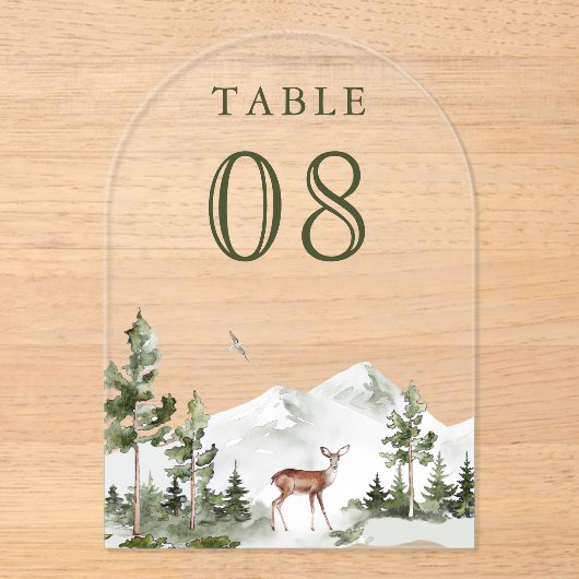 Mountain Forest Deer Wedding Acrylic Table Number アクリル招待状 (正面)