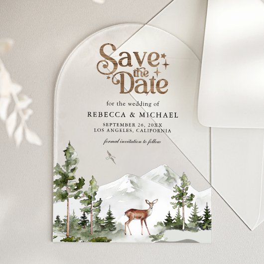 Mountain Forest Deer Wedding Save the Date アクリル招待状