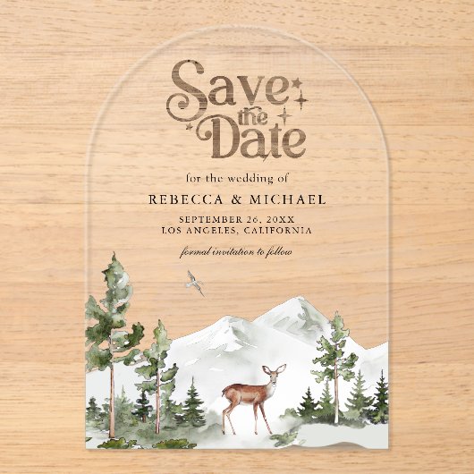 Mountain Forest Deer Wedding Save the Date アクリル招待状 (正面)