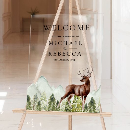 Mountain Forest Deer Wedding Welcome アクリルサイン