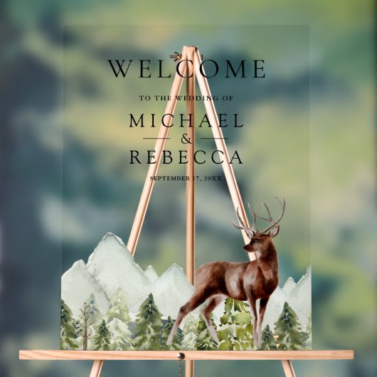 Mountain Forest Deer Wedding Welcome アクリルサイン (ニュートラル)
