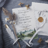 Mountain Forest Lake Rustic Budget QR Code Wedding 招待状