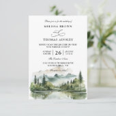 Mountain Forest Lake Rustic Budget QR Code Wedding 招待状 (スタンド正面)