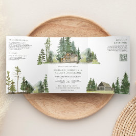 Mountain Forest Lodge ログキャビンQRコード ウェディング 三つ折り招待状