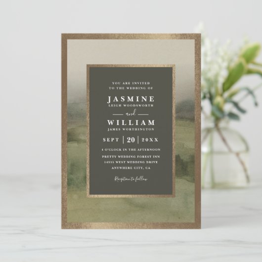 Mountain Forest Rustic Elegant QR Code Wedding 招待状 (スタンド正面)