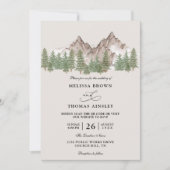Mountain Forest Tree Rustic Budget QR Code Wedding 招待状 (正面)