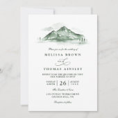 Mountain Forest Trees Pine Rustic QR Code Wedding 招待状 (正面)