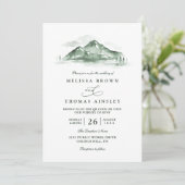 Mountain Forest Trees Pine Rustic QR Code Wedding 招待状 (スタンド正面)