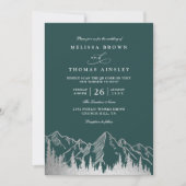 Mountain Forest Trees Pine Rustic QR Code Wedding 招待状 (正面)