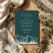 Mountain Forest Trees Pine Rustic QR Code Wedding 招待状