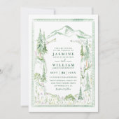 Mountain Forest Trees Rustic QR Code Wedding 招待状 (正面)