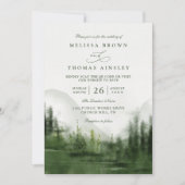 Mountain Forest Trees Rustic QR Code Wedding 招待状 (正面)