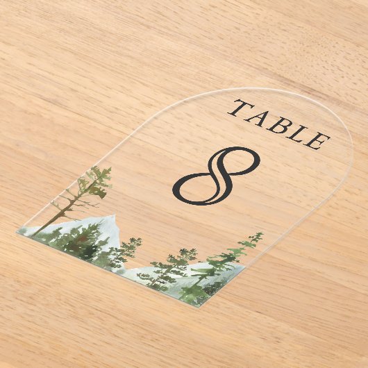 Mountain Forest Trees Wedding Acrylic Table Number アクリル招待状 (レイダウン)