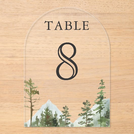 Mountain Forest Trees Wedding Acrylic Table Number アクリル招待状 (正面)