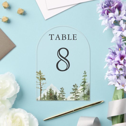 Mountain Forest Trees Wedding Acrylic Table Number アクリル招待状 (インサイチュ (ウェディング))