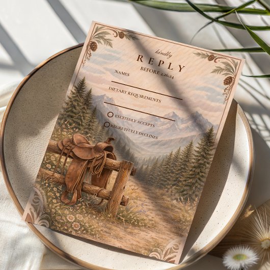 Mountain Forest Western Saddle Wedding 出欠カード